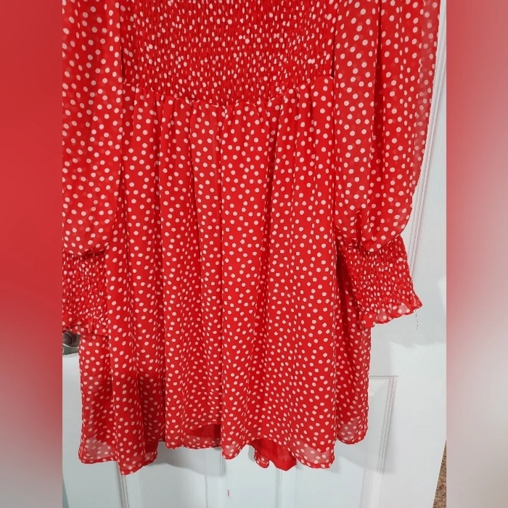 NWOT Eloquii Red & White Polka Dot Twisted Bodice Mini Dress in Size 26 - Picture 11 of 13